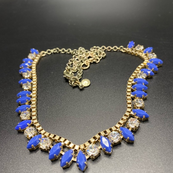 J Crew Blue and Gold Tone Rhinestone Necklace - Picture 7 of 8